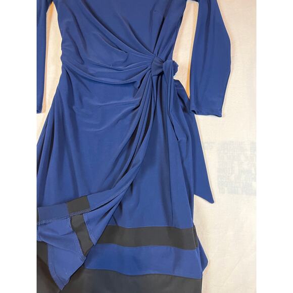 Lauren Ralph Lauren Blue and Black Long Sleeve Tie Waist Dress 4‎ - Picture 4 of 7